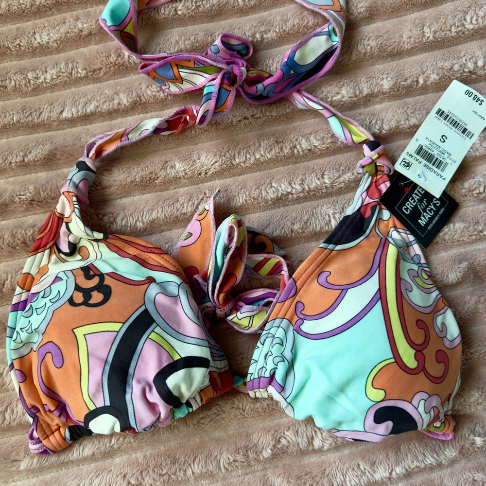 BAR III for Macy’s Paradise Palms Multicolor Bikini Top Size Small NWT
